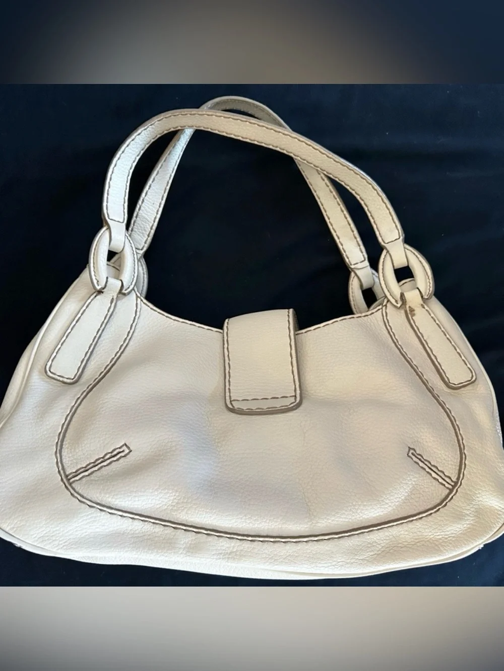Tod's Cream Leather Shoulder Bag with Wood-Tone Accents